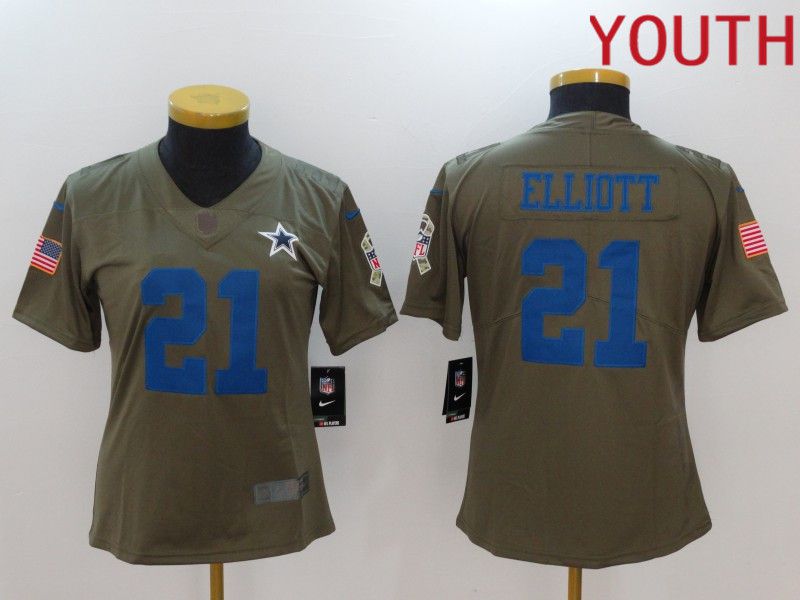 Youth Dallas Cowboys #21 Elliott blue Nike Olive Salute To Service Limited NFL Jersey